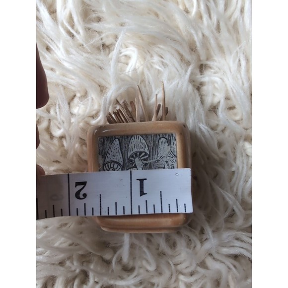 Vintage Mini Square Tan Mushroom Applique Toothpick Holder, Japan Enesco - Picture 8 of 8